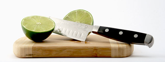 Bamboo cutting board santoku knife